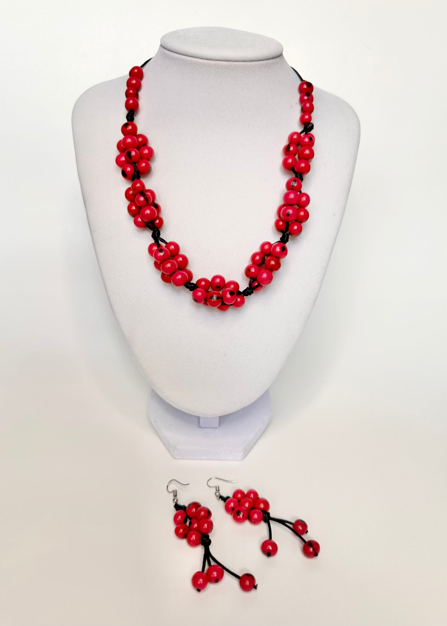 Adjustable Pink Rainforest Grace Set – Açaí Seed Necklace and Earrings | Handmade Eco-Friendly Jewelry