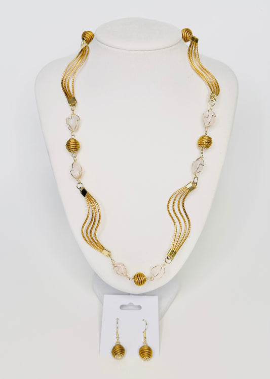 Golden Harmony Set – Handcrafted Golden Grass Necklace & Earrings with Polished Stones | Elegant & Sustainable