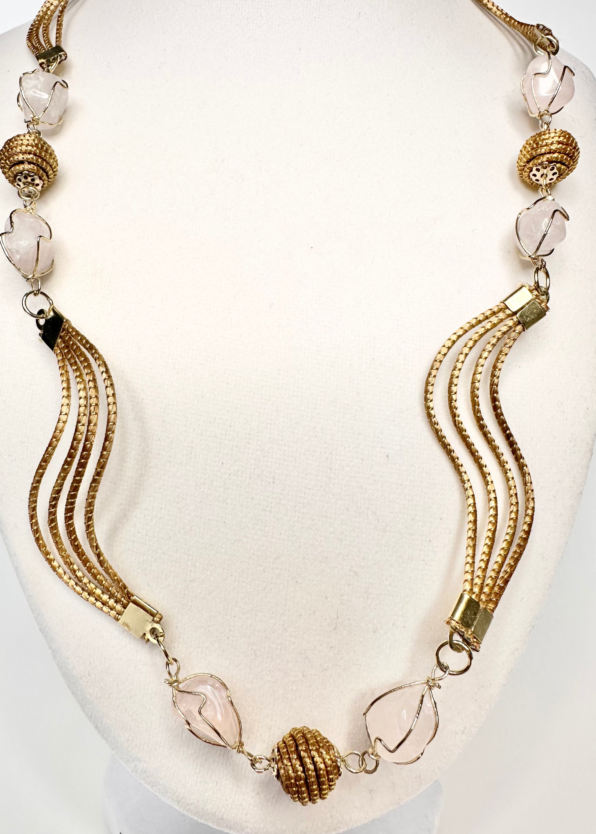 Golden Harmony Set – Handcrafted Golden Grass Necklace & Earrings with Polished Stones | Elegant & Sustainable detail1