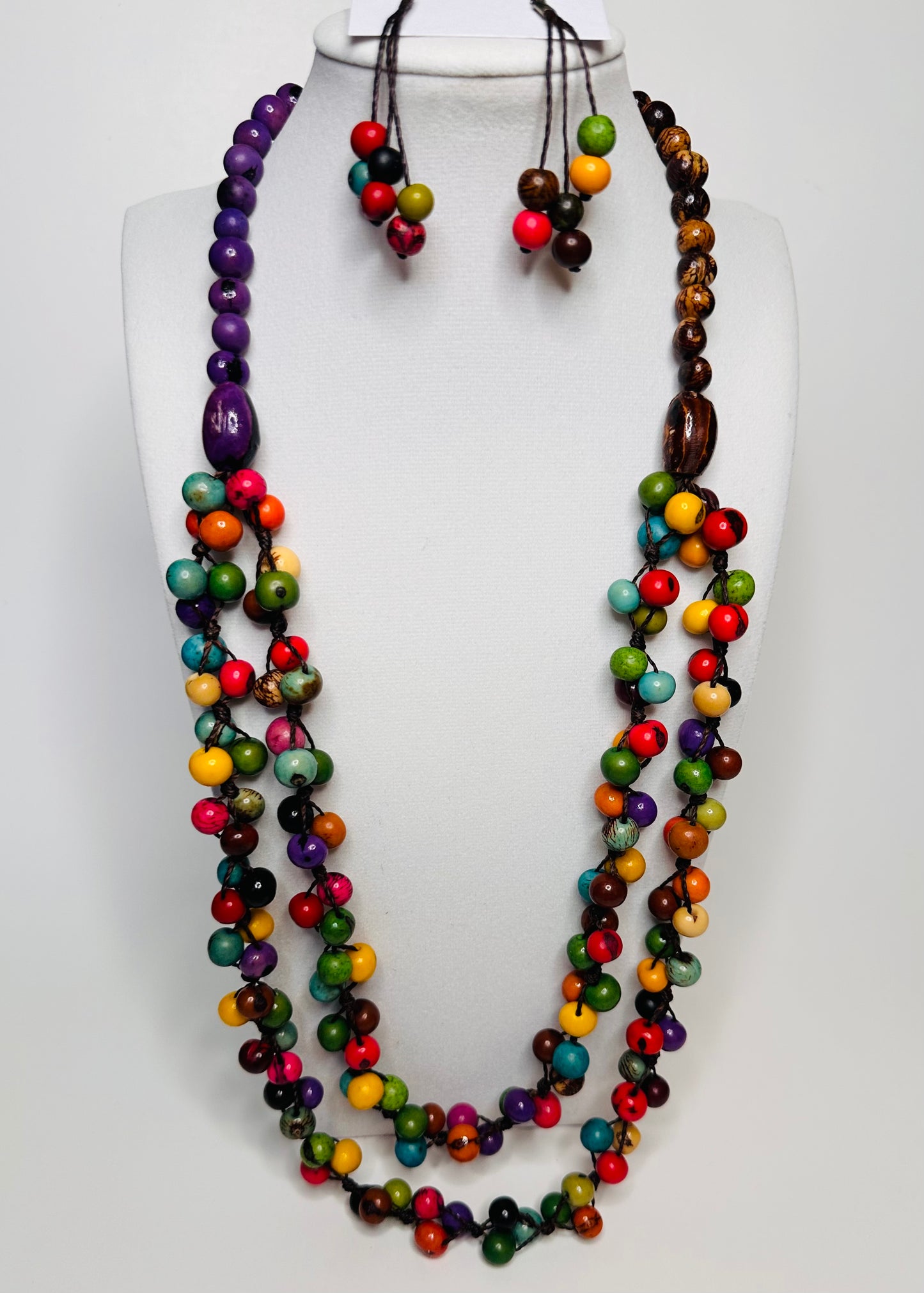 Multicolor1 Jungle Radiance Set -Handcrafted Açaí & Camajura Seed Necklace and Earrings |Sustainable Amazonian Jewelry