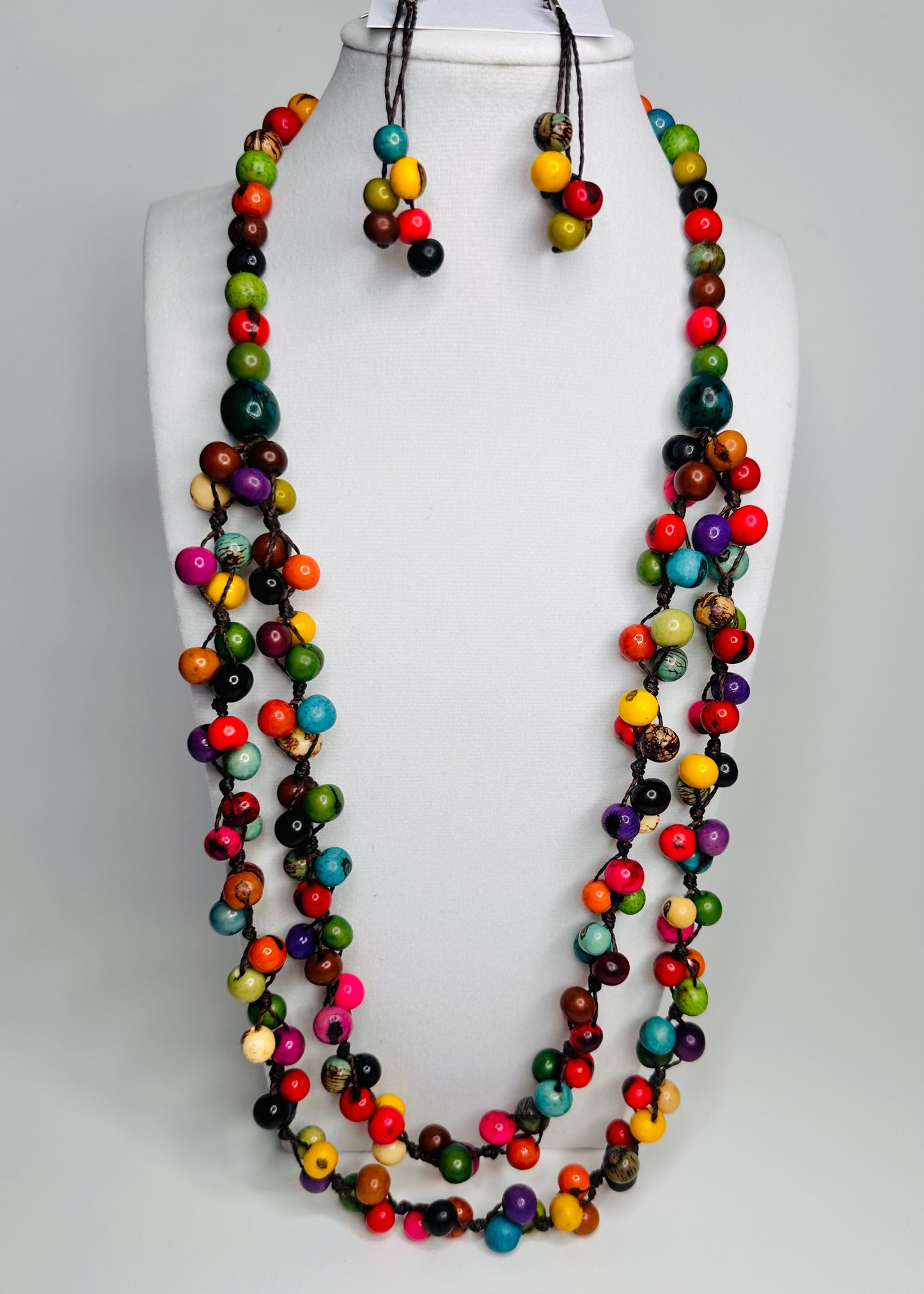 Multicolor2 Jungle Radiance Set -Handcrafted Açaí & Camajura Seed Necklace and Earrings |Sustainable Amazonian Jewelry
