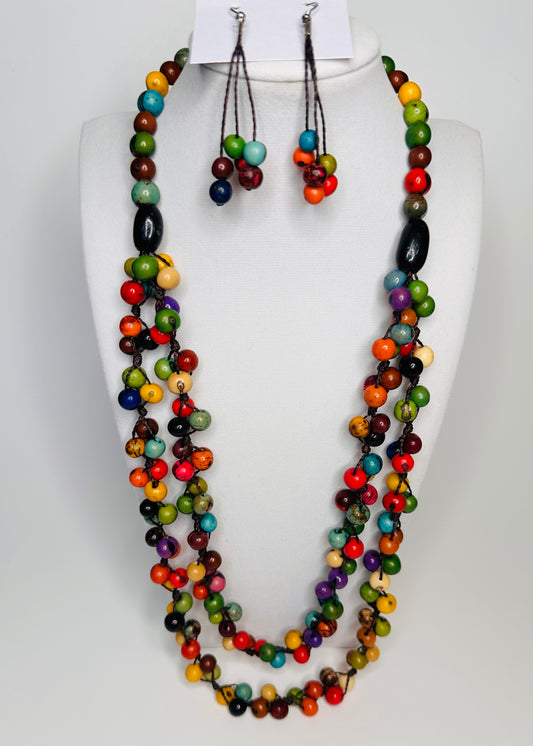 Multicolor3 Jungle Radiance Set -Handcrafted Açaí & Camajura Seed Necklace and Earrings |Sustainable Amazonian Jewelry