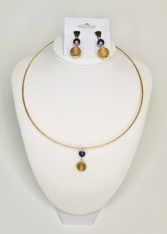 Serra Jewel Set – Handcrafted Golden Grass Round Choker Collar Necklace & Earrings | Natural Stone Jewelry 3