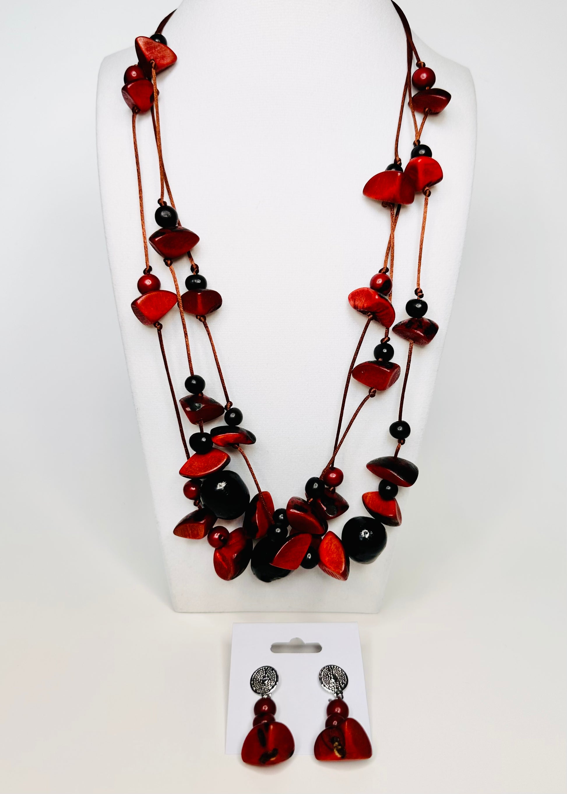 Tropical Harmony Set – Adjustable Handcrafted Necklace & Earrings with Buriti, Açaí & Paxiubão Seeds | Sustainable Amazon Jewelry