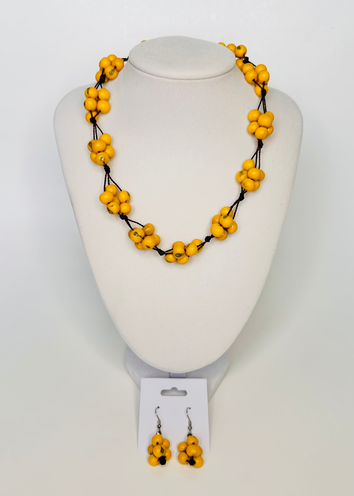 Yellow Rainforest Grace Set – Açaí Seed Necklace and Earrings | Handmade Eco-Friendly Jewelry