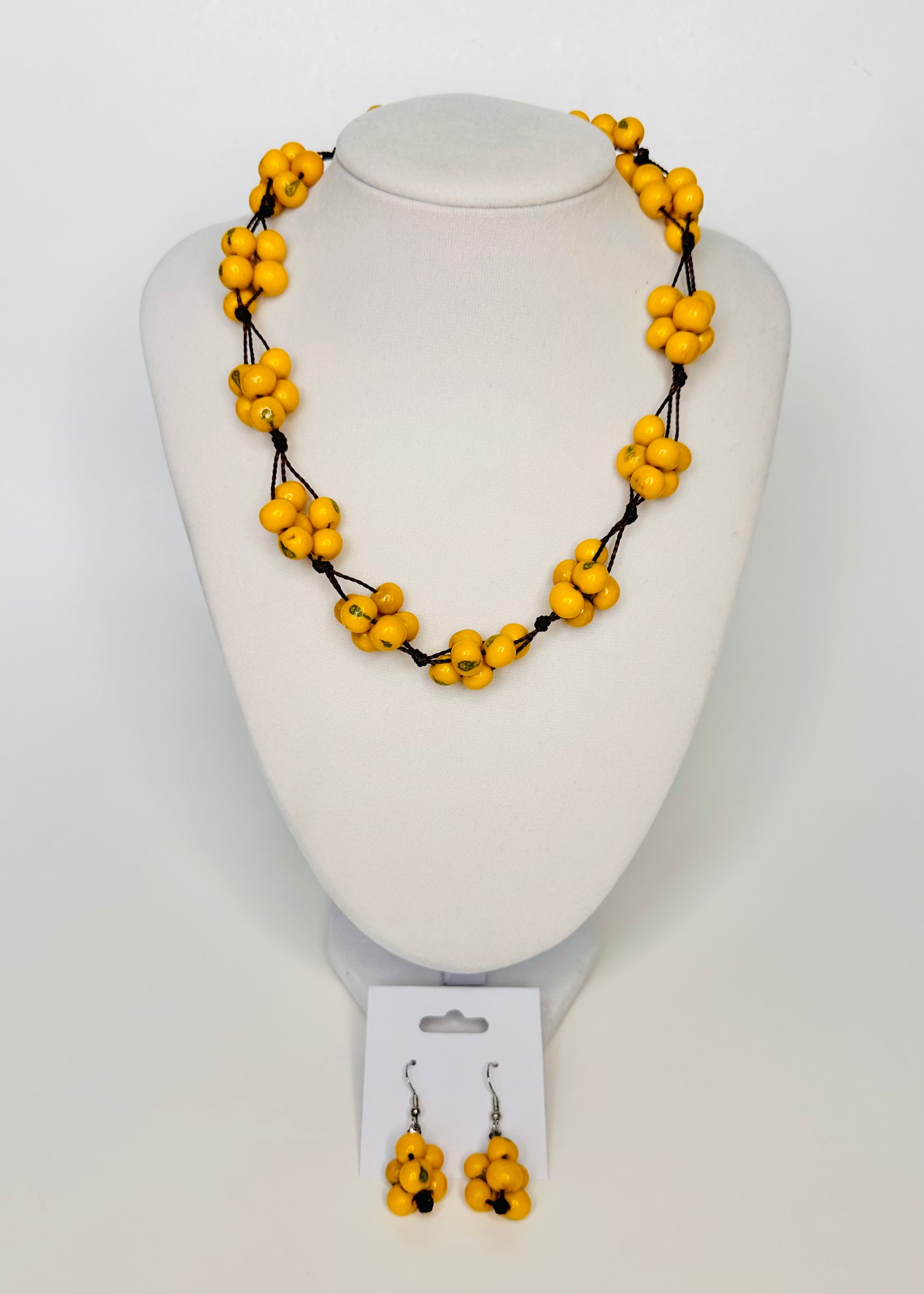 Yellow Rainforest Grace Set – Açaí Seed Necklace and Earrings | Handmade Eco-Friendly Jewelry