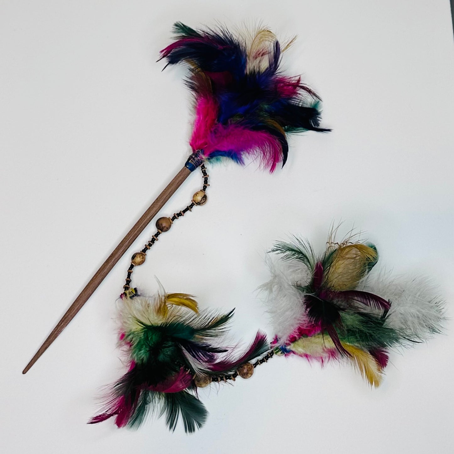 Eco handmade hair clip made with wood and feathers