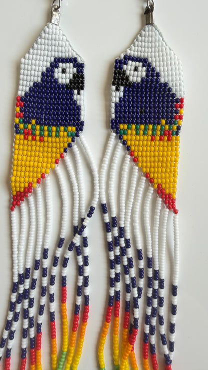 Galibi Marworno Bird Motif Fringe Earrings – 6'' Recycled Glass Beads