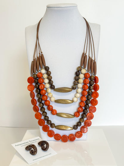 Brazilian Layered Beaded Statement Necklace & Earrings | Echoes of Brazil