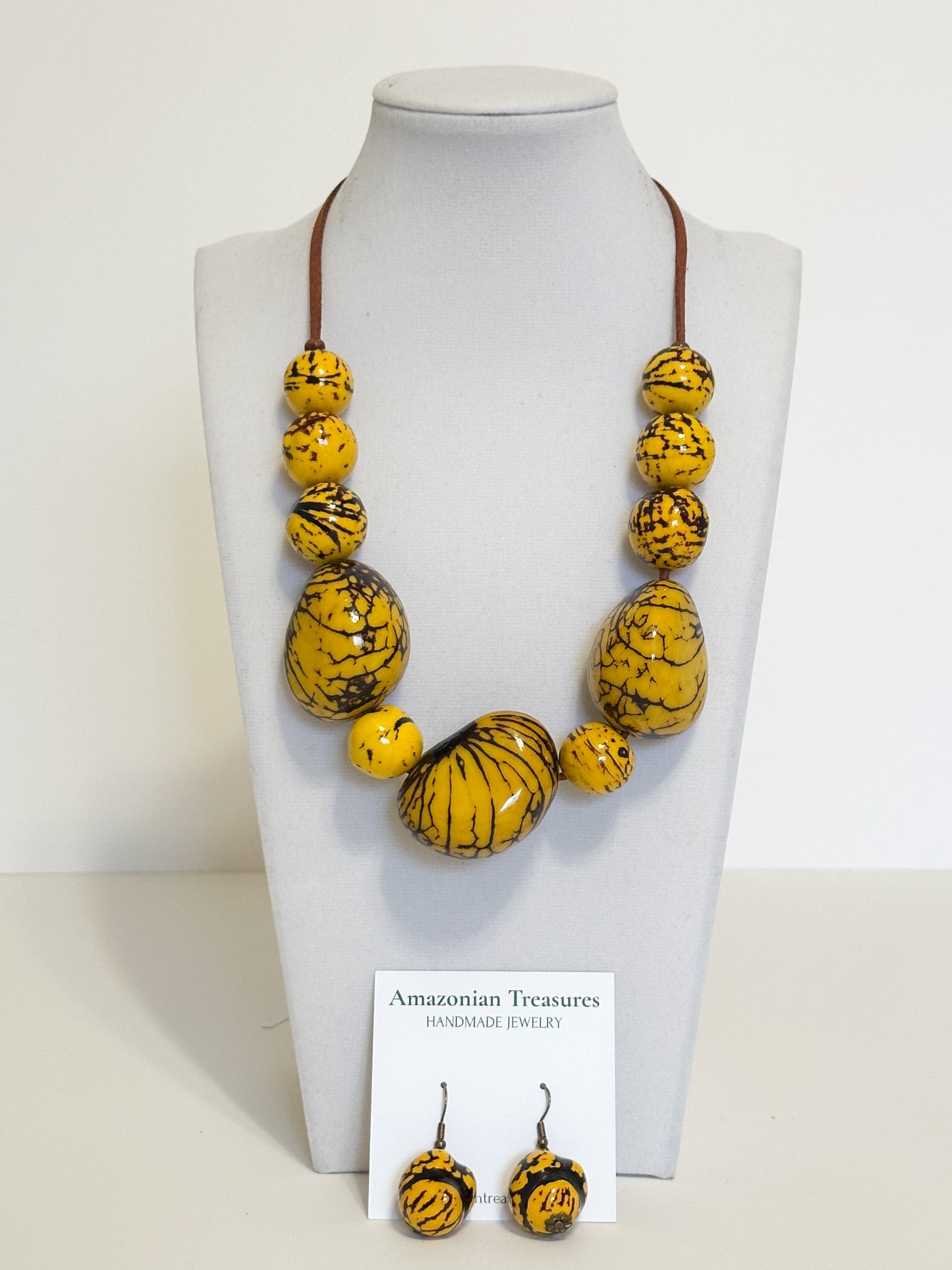 Amazon Bloom Jarina necklace and earrings set handcrafted with tagua seeds
