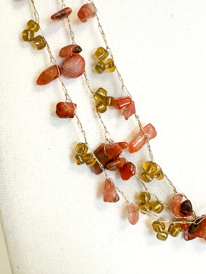 Brazilian gemstone necklace with orange gemstone chips and glass beads