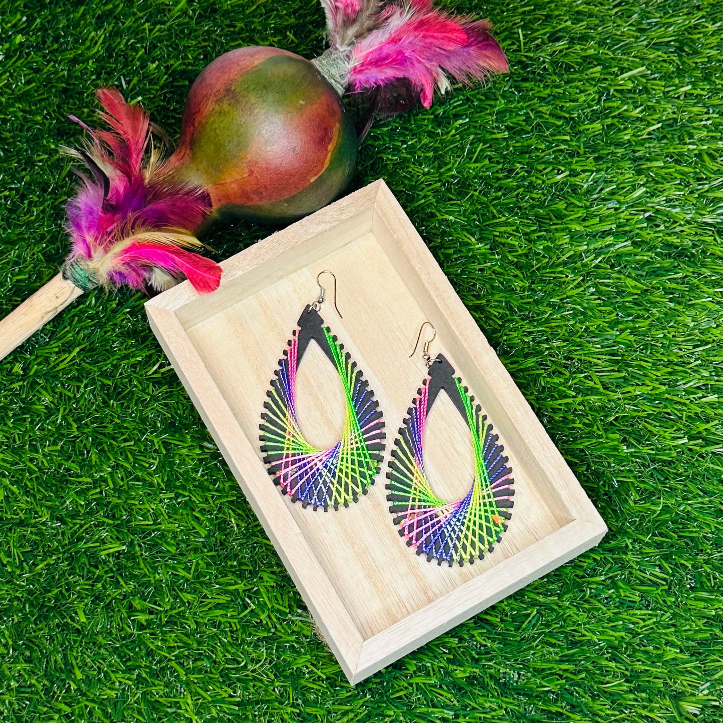 Eco handcrafted earrings made of wood and linen