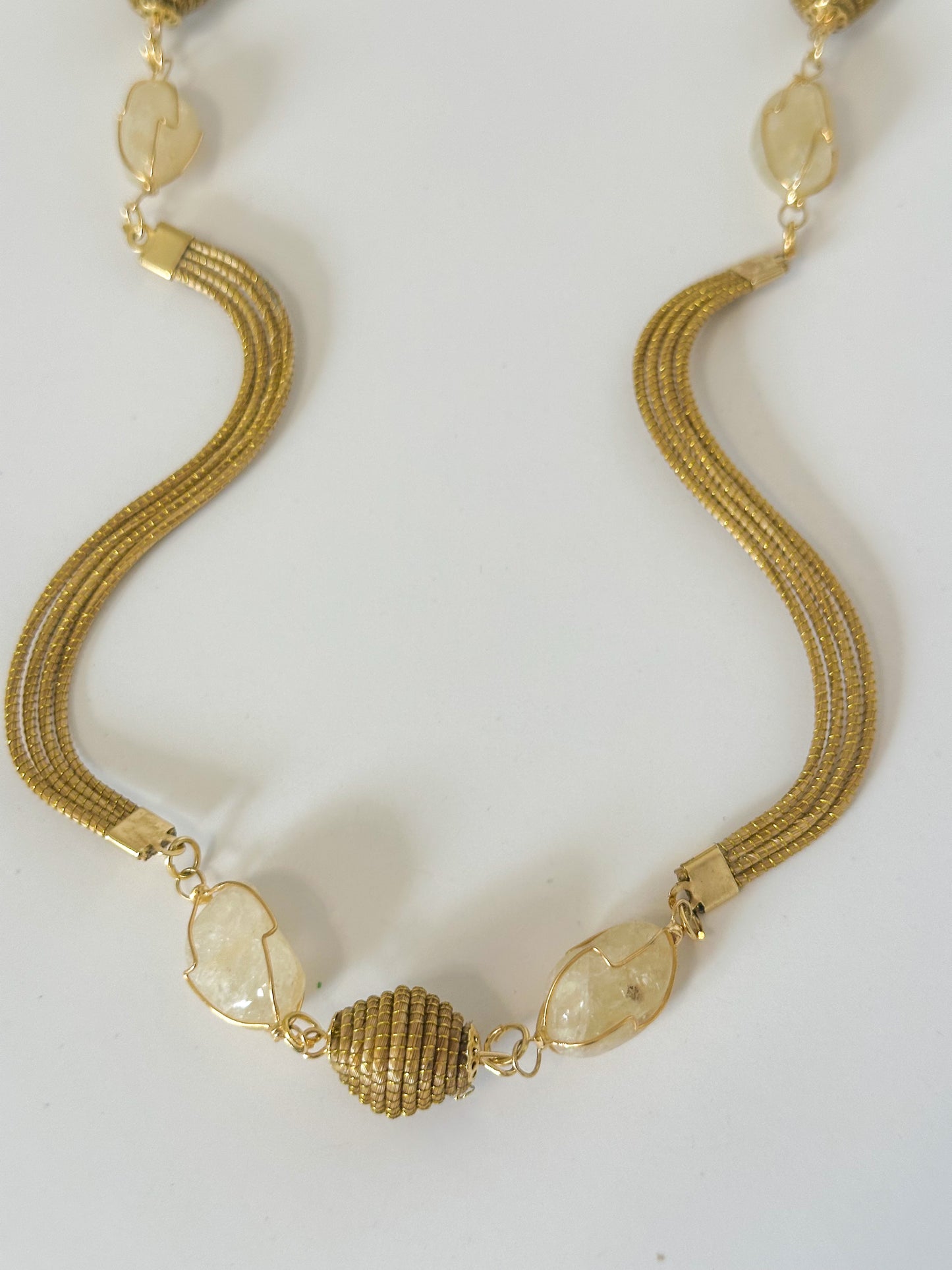 Golden grass necklace set with citrine gemstone