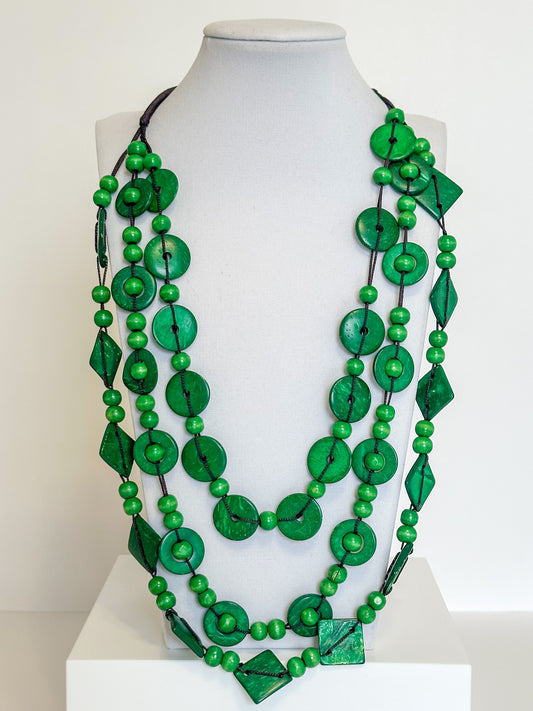 Green Multi strand açaí seed and coconut shell statement necklace