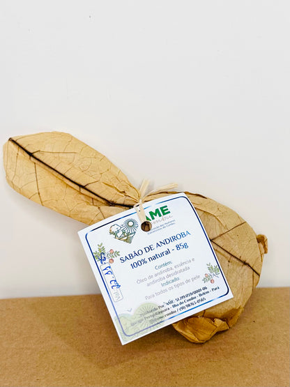 Natural Amazon artisanal soap with cacao leaf packaging