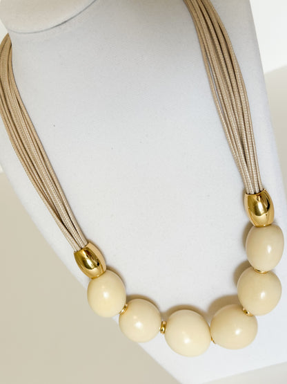 Jarina vegetable ivory beads detail on handmade Amazon necklace.
