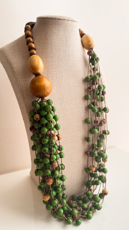 Multi-strand Açaí necklace with reclaimed wood and coconut shell from Brazil