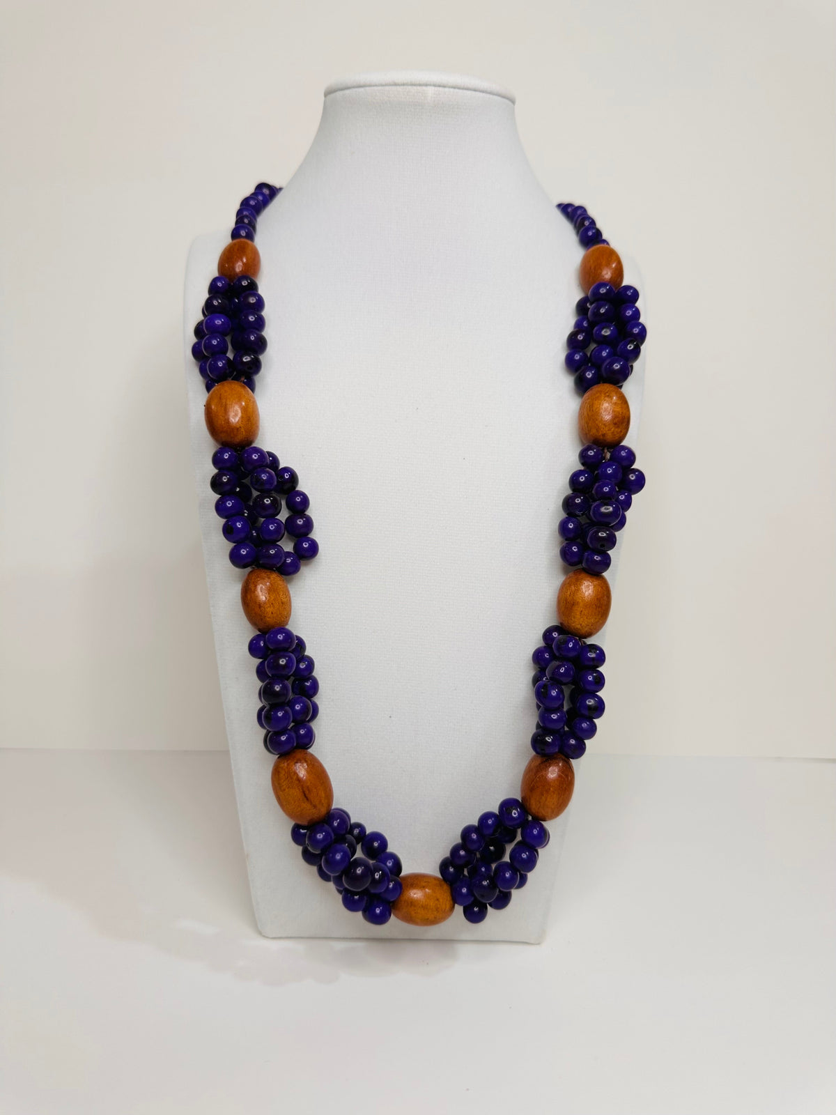 Purple and natural wood Amazon seed necklace