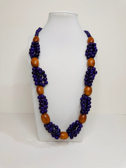 Purple and natural wood Amazon seed necklace