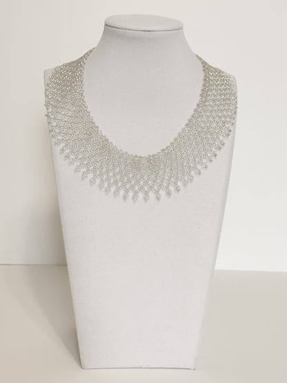 Silver tone Borari Indigenous beadwork collar necklace handcrafted in the Amazon. main