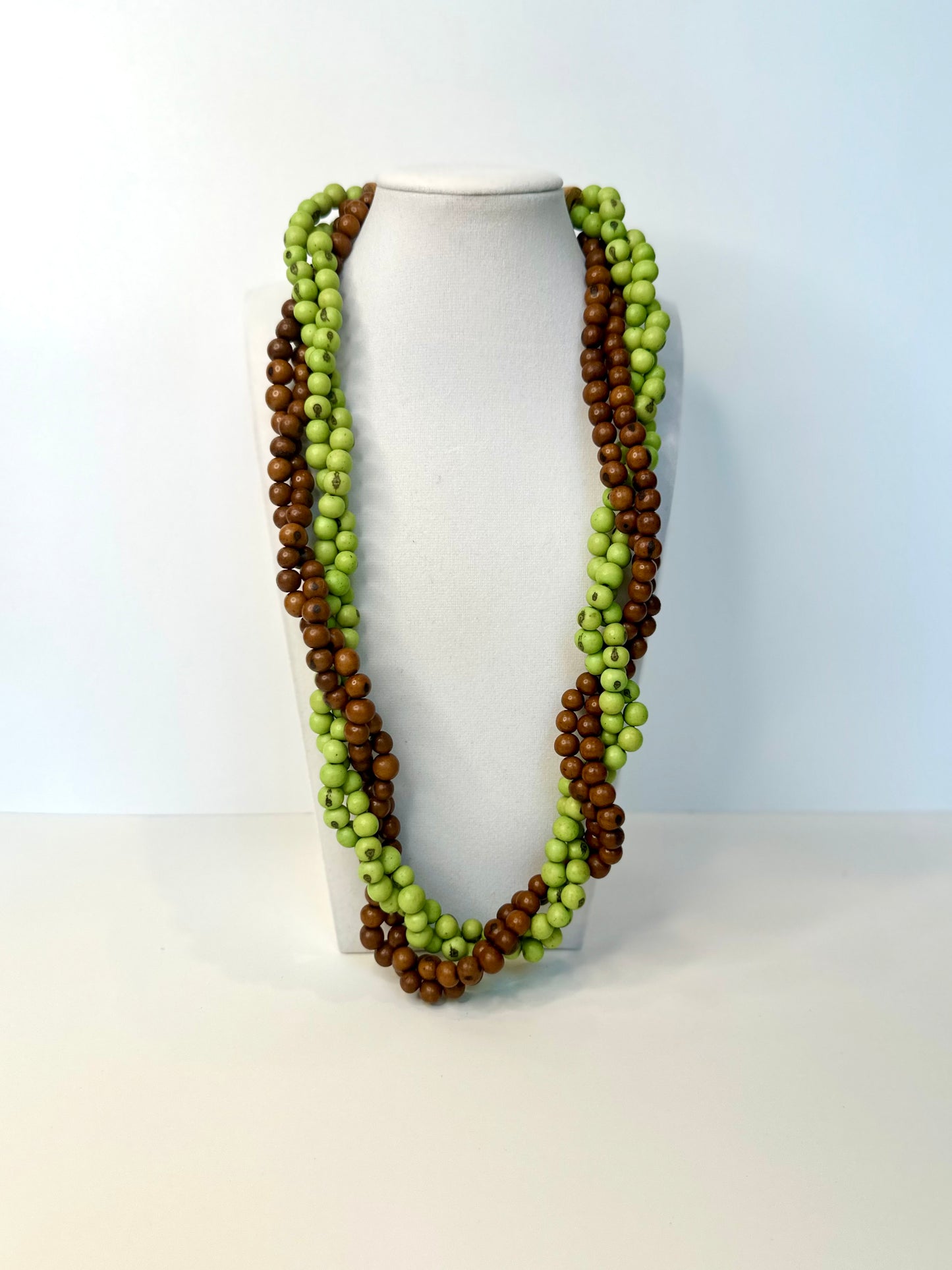 Necklace with green and brown acai beads 