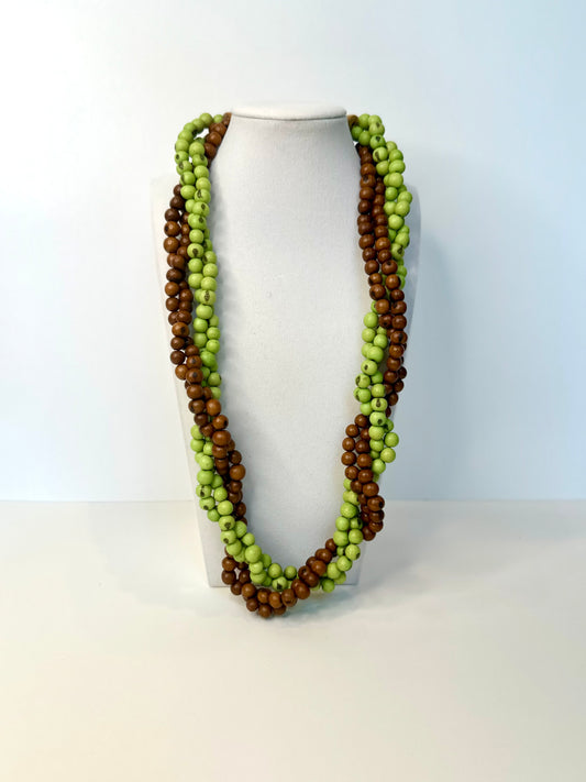 Necklace with green and brown acai beads 