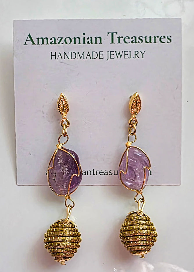 Golden Grass earrings with natural gemstones 