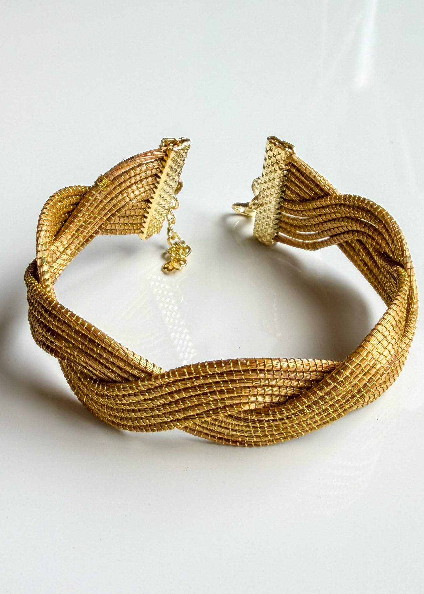 Spiral Weave Golden Grass cuff handcrafted from Capim Dourado detail